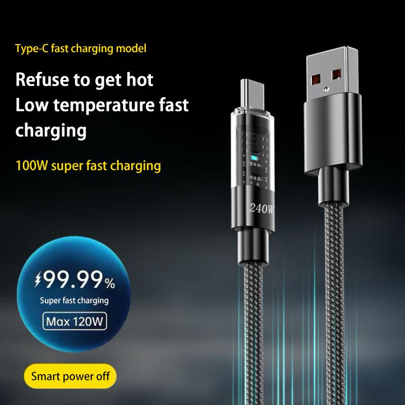

240 Вт 10 А USB на Type C Кабель для супербыстрой зарядки Кабель для быстрой зарядки QC3.0 Светодиодный зарядный кабель для телефона Кабель для передачи данных Для Samsung Xiaomi Huawei 0.25m