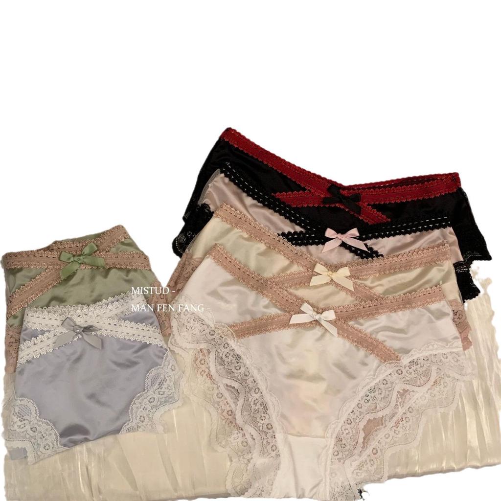Sea Salt Milk Bath Satin Lace Low-Waist Lolita Panties for Women and Girls
