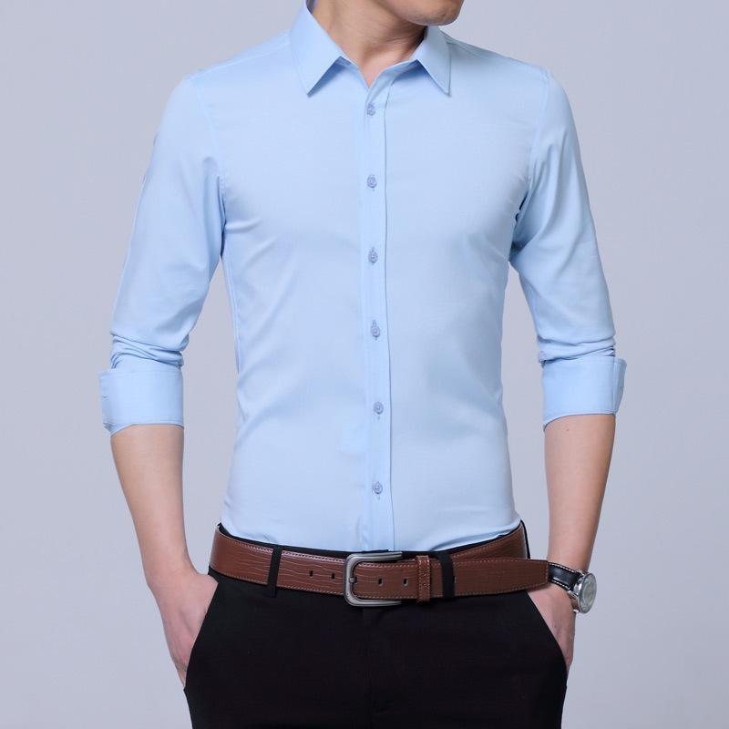Men's Slim Fit White Long Sleeve Anti-Wrinkle Business Shirt