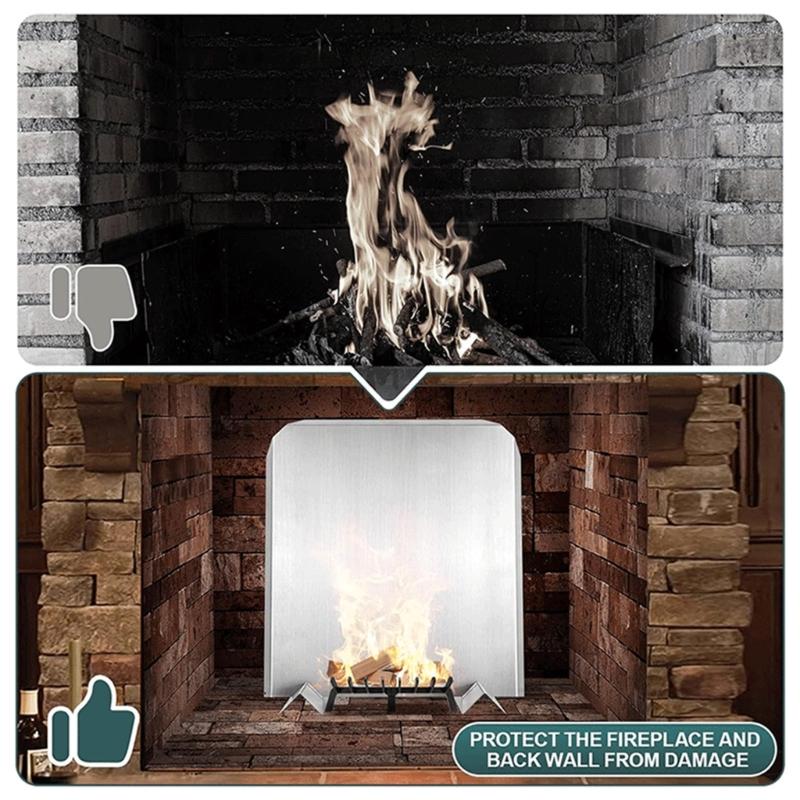 Heat Efficient Fireplaces Back Panel Adjustable Steel Heat Reflectors With Protective Base & Installation Gloves for Home