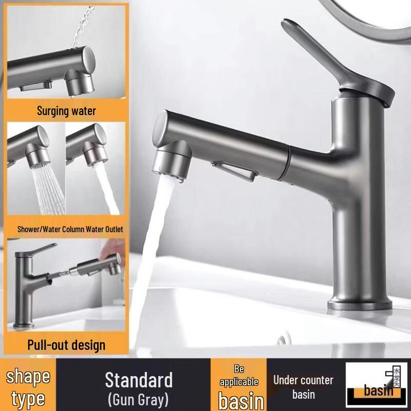 

TLXT Gunmetal Grey Hot/Cold Bathroom Faucet with Glass Rinser