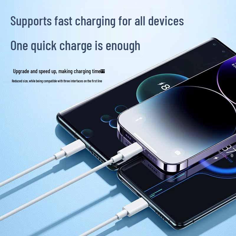 120W Super Fast Charging One-to-Three Cable for Apple, Android, Huawei, and Type-C Devices