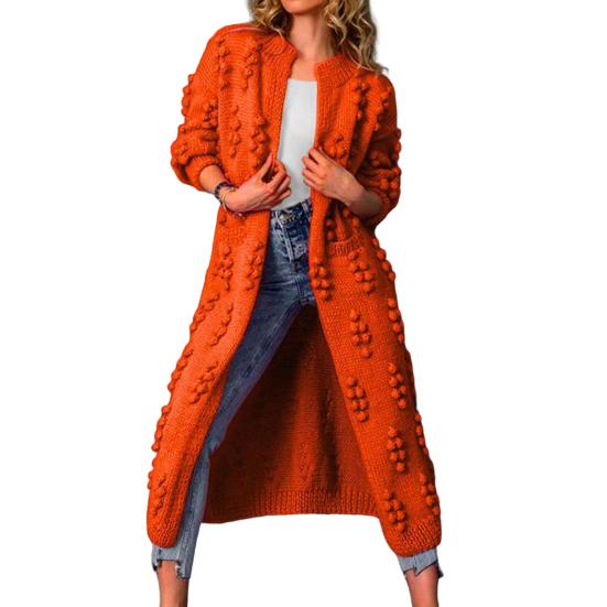 Knitted Coat Jacquard Decor Coldproof Skin-Touch Solid Color Long Sweater Knit Overcoat Female Knitwear Daily Wear