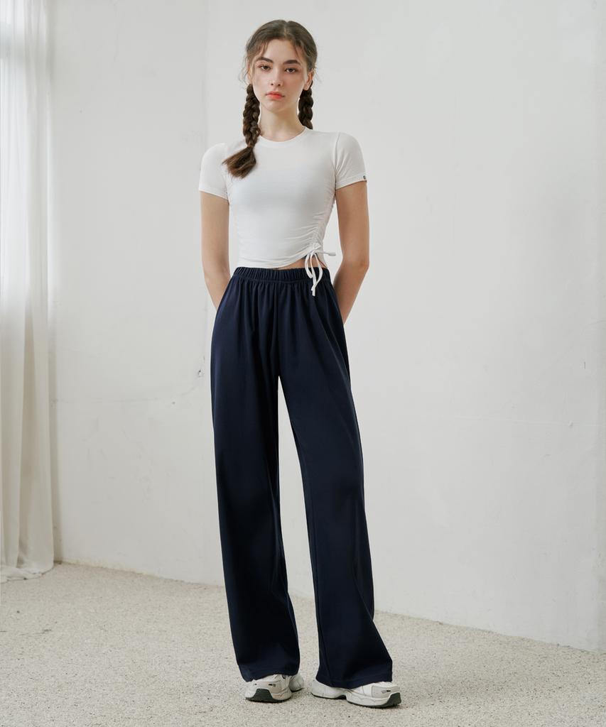 Skullpig Soft Relaxed Fit Wide Pants Navy (Basic/Long)