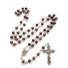 Natural Sand Beads Rosary Necklace Crucifix Cross Pendant Chain Catholic Religious Jewelry for Women Gift Meditation