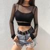 Women's Summer Solid Color Sexy Hollow Mesh Bottomed T-shirt Top Women