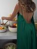 Backless Halter Ice Silk Long Dress - Women's Summer Solid Color Shirred Maxi Skirt