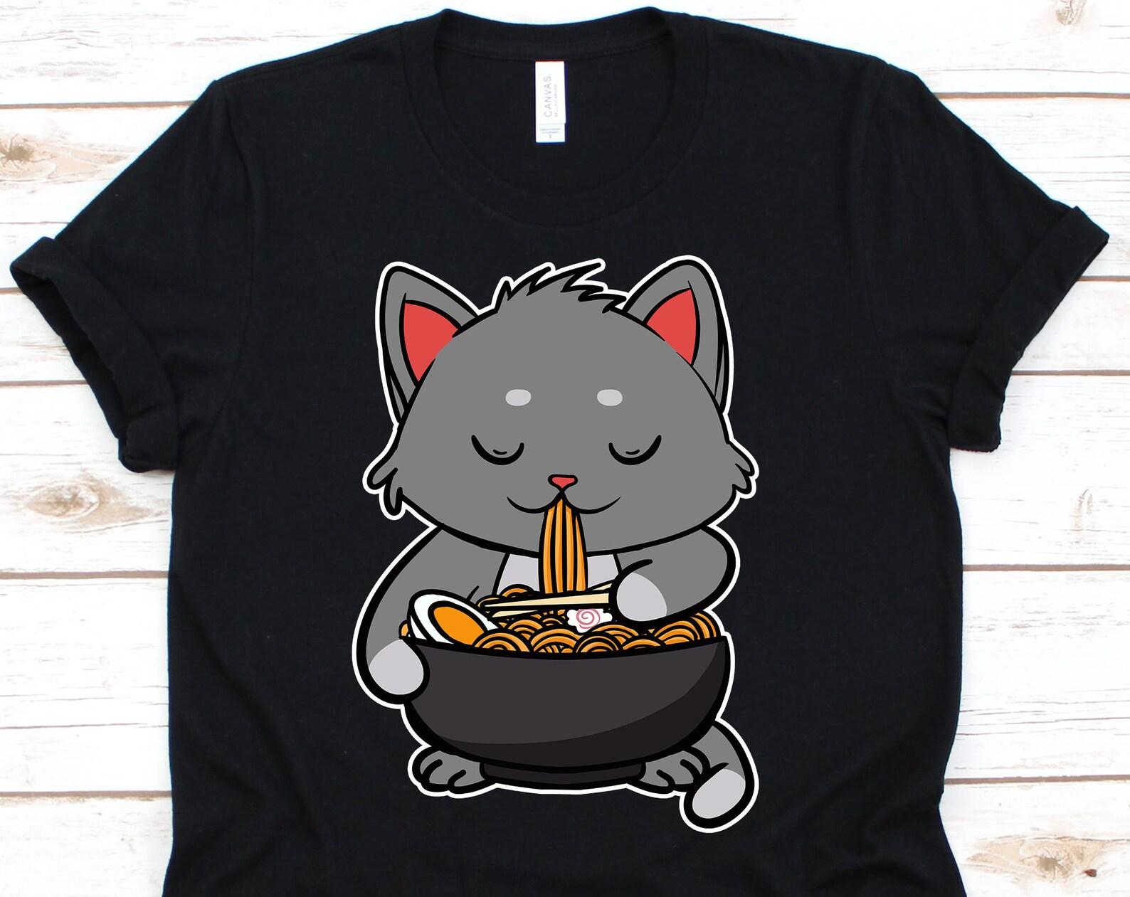 Cat Eating Ramen Shirt, Kitten Owners, Japanese Noodle, Cat Lover Gift, Ramen T-Shirt, Cat Owners, Cat Gifts, Ramen Tee L
