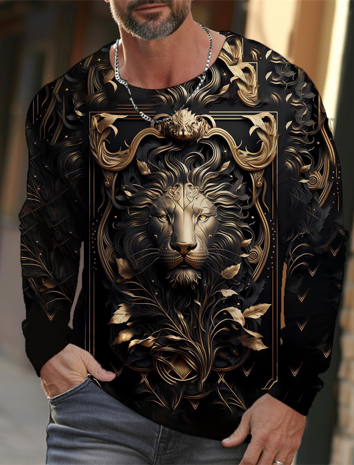 

Lion Graphic 3D Full Print clothing Vintage Men Long Sleeve t Shirt for Men Casual Top Fashion Trackwear Lion Animal 6XL