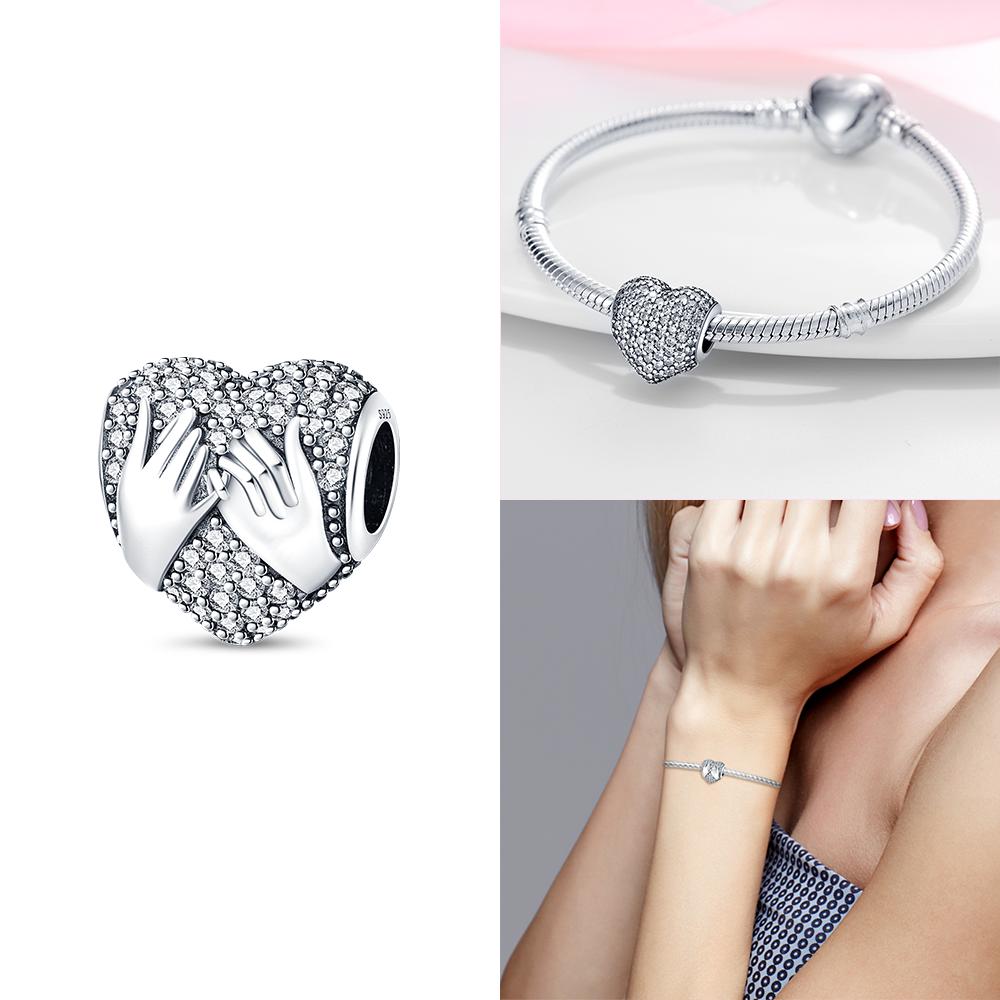 Rose Gold Pink Zircon Love Heart Beads Fit Bracelet Charms Copper Original Jewelry Women Diy Accessories