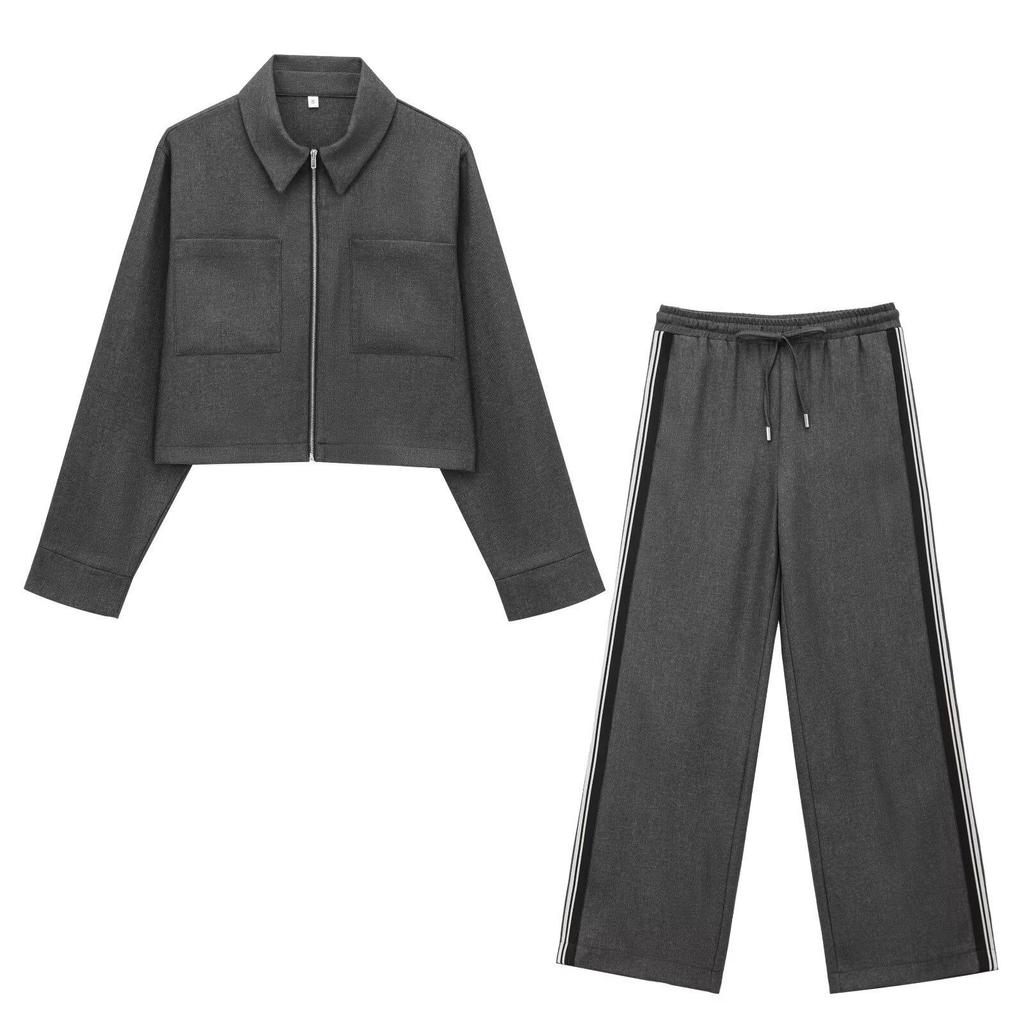 Spring 2025 Women's Commuter Set: Side-Striped Jacket & Wide-Leg Pants