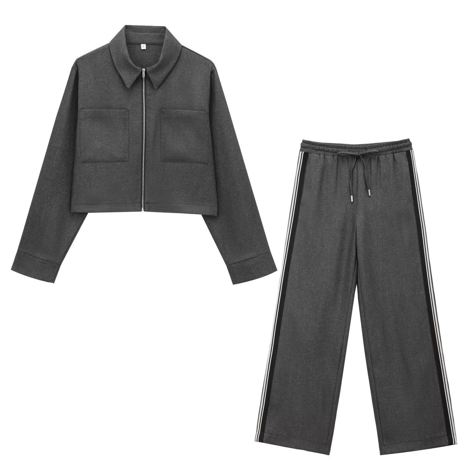

Spring 2025 Women s Commuter Set: Side-Striped Jacket & Wide-Leg Pants L