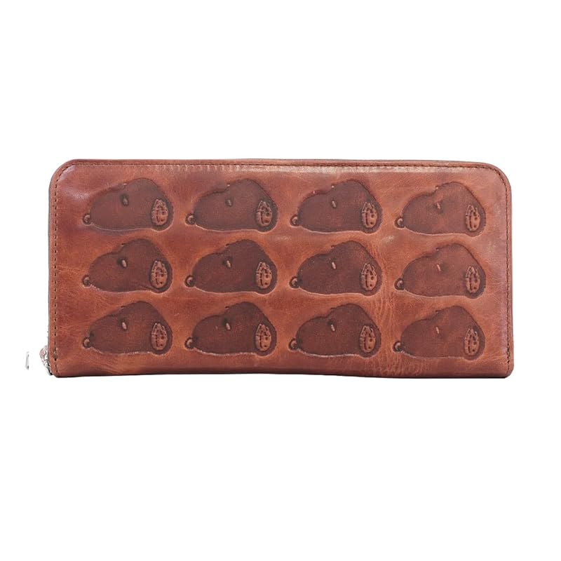 

[Nadaya] PEANUTS peanuts M.F(many face) leather round zipper long wallet men s ladies genuine leather cowhide large capacity card storage Embossed