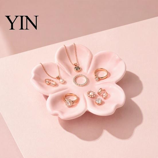 Delicate Desktop Accessory Tray 3D Printed Flower Shaped Jewelry for Rings Necklaces, Decorative Minimalist PLA Storage Plate Organizer, Compact