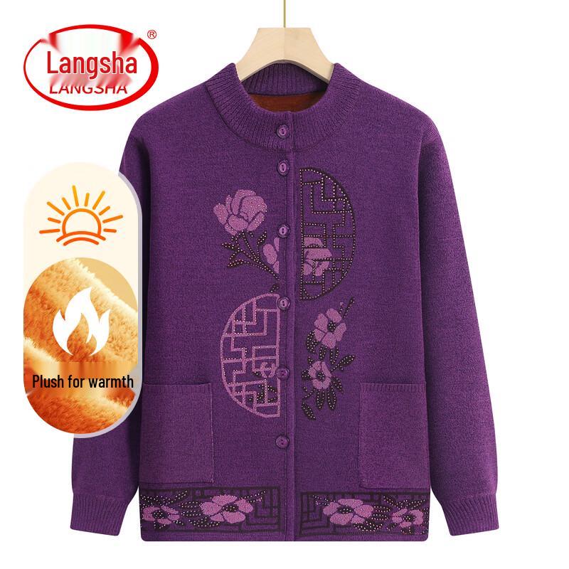Langsha Elderly Women's Autumn Knit Cardigan Sweater