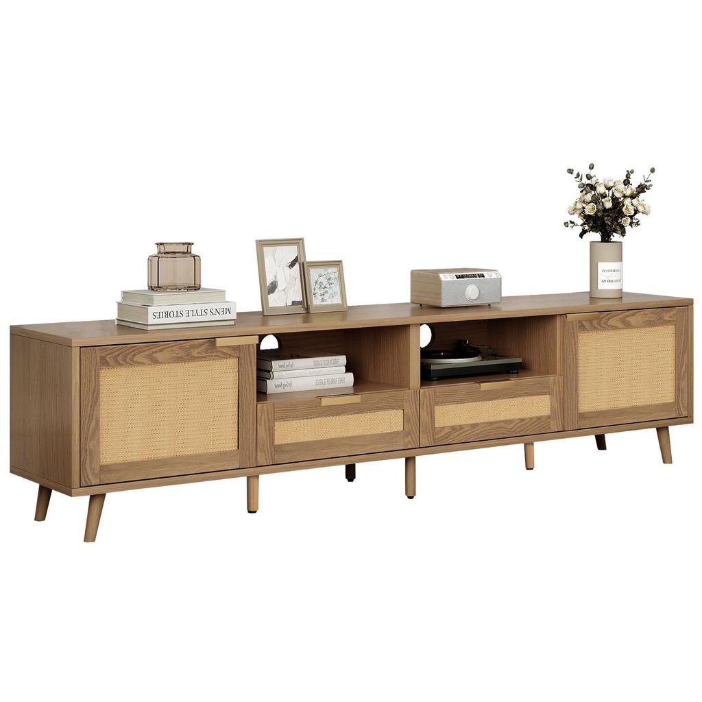 (=N625P237970971A)TV Stand, 200*37*49 cm, Plastic Rattan Design TV Stand, Solid Wood Legs TV Stand, Rattan TV Panel