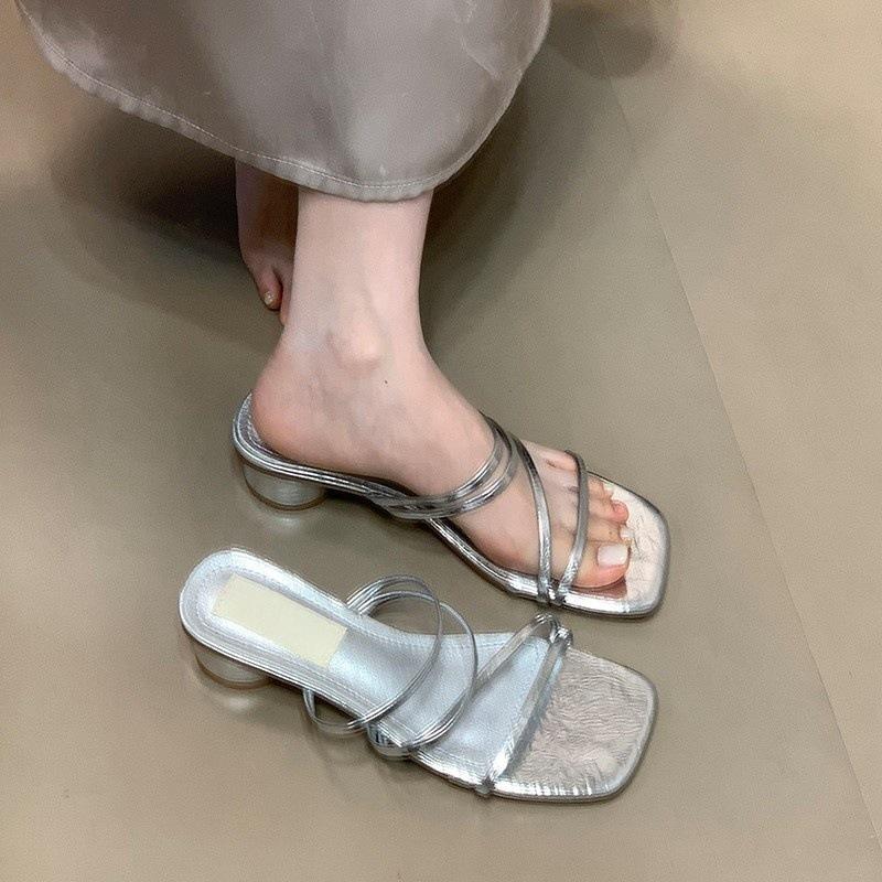 Thick heel with thin strap cool slippers women's outerwear with skirt sandals