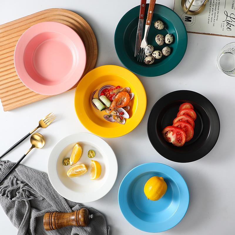 Ceramic Plate European Straw Hat Plate Creative Simple Salad Plate Household Vegetable Plate Ceramic Western Soup Plate Pasta Plate