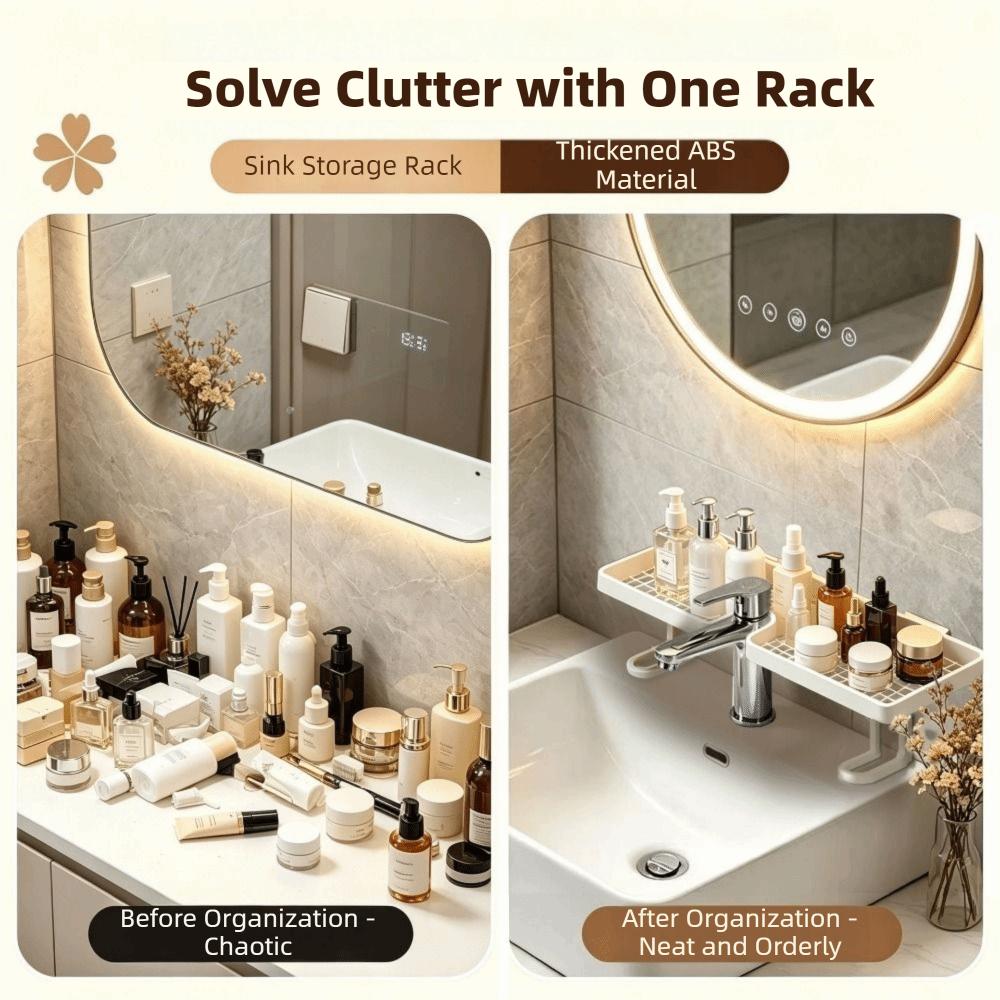 No Drill Bathroom Storage Rack Plastic Bathroom Sink Shelf Faucet Storage Shelf for Kitchen