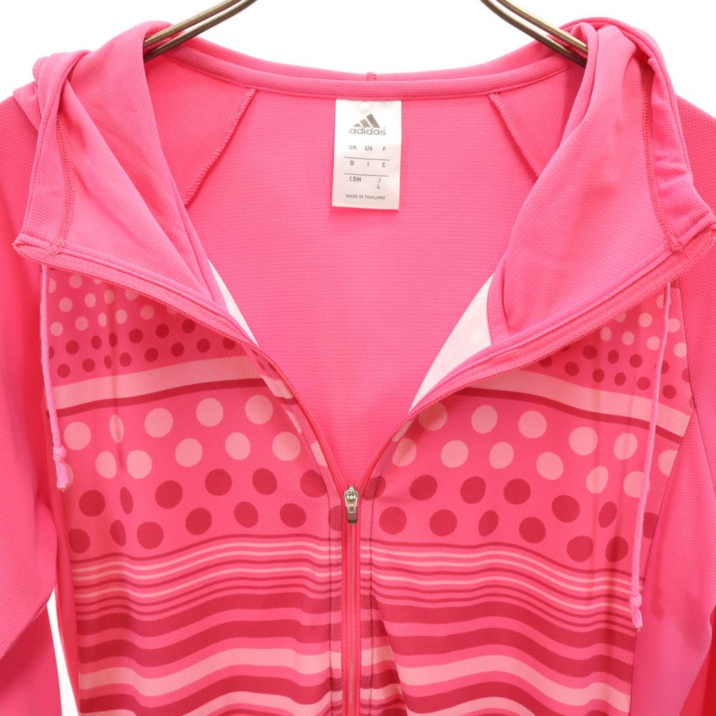Adidas Dot Border Pattern Long Sleeve Zip Hoodie L Pink Women Used
