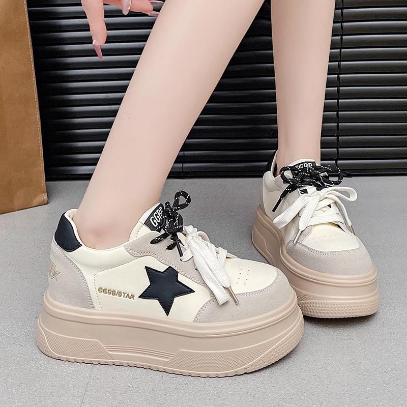 

Women s Retro Thick Bottom Casual Sneakers Spring 2025 Fashionable Versatile Large Head Genuine Leather Cross Tie Korean Style 35 бежевий