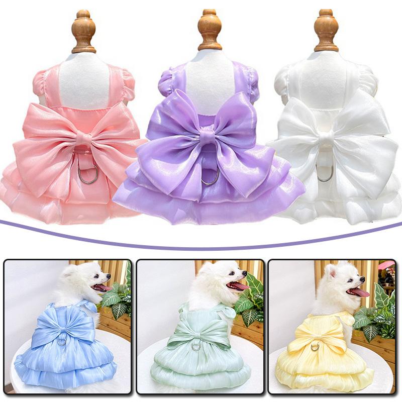 Frühling Sommer Hunde Prinzessinnenkleid mit D-Ring Große Schleife Haustierrock für Kleine Hunde Katzen Schnauzer Shih Tzu Welpenrock Kleidung