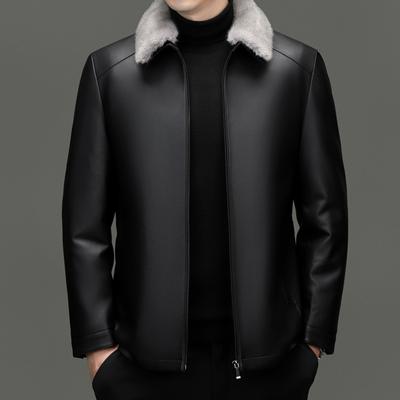 Leather Jacket Men's Leather Down Jacket Leather Jacket Business Casual Middle-aged Dad Soft Leather Jacket Jacket