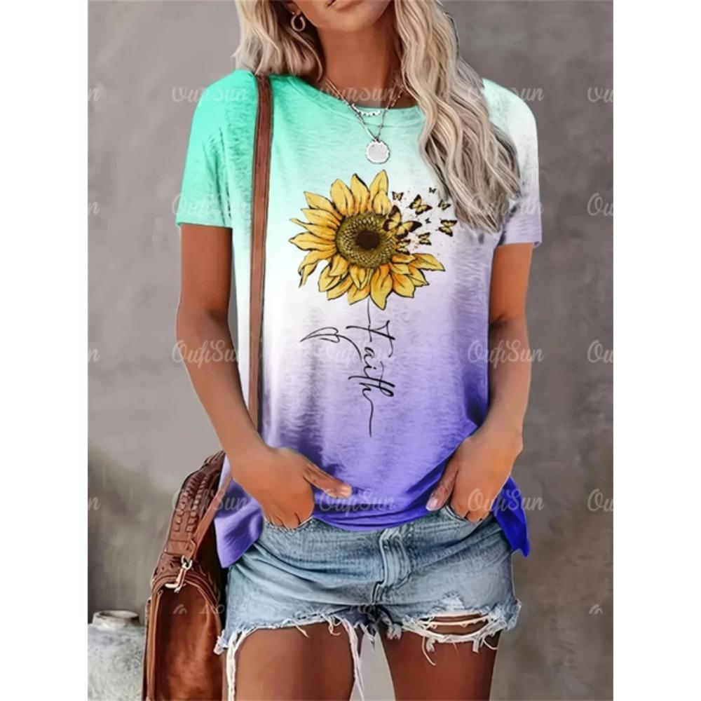 2024 New Style T-Shirt For Women Heart Print Top Fashion Women's Oversized Clothes Tees Summer Crew Neck Blouse Original Design
