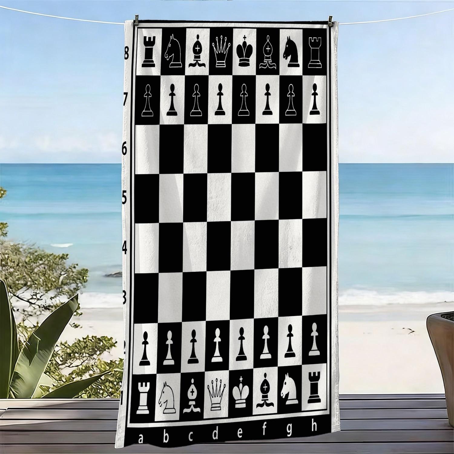 Lang Pattong Black/White Chessboard With And Theme Polyester Microfiber Beach Towel Is Highly Absorbent, Suitable Swimming And Beach Outings