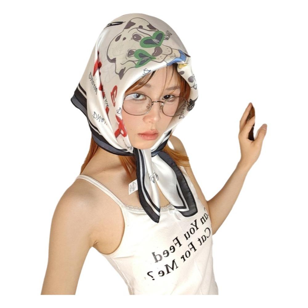 Breathable Flower Printed Scarf Satin Fabric Bandana Head Scarf Square Headband  Women's Accessory