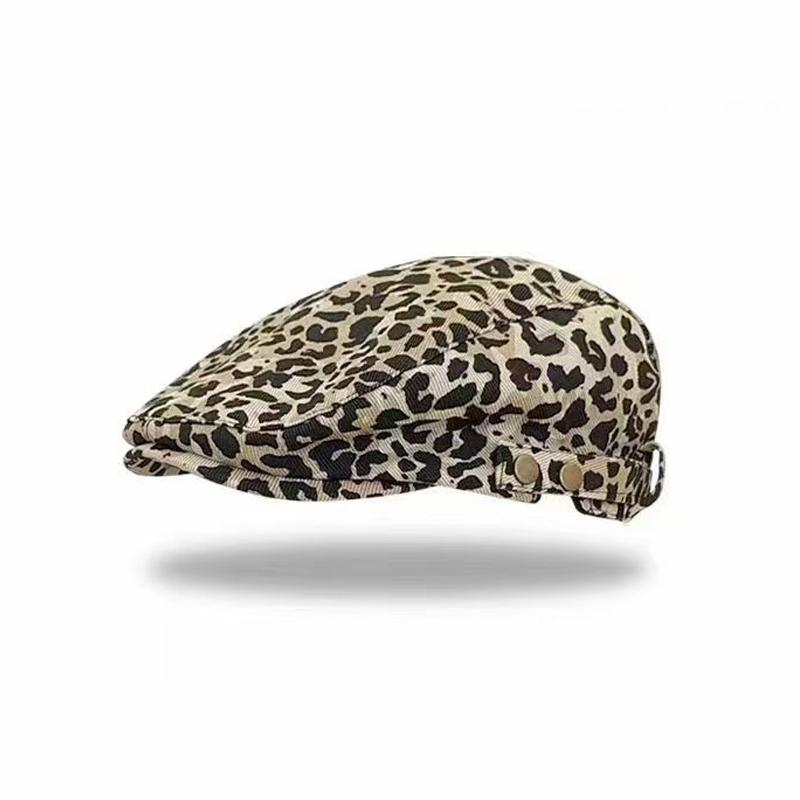 

Retro leopard print beret, denim print, male and female artist s hat, artistic and casual forward hat, suitable for all seasons One Size цветной печати леопарда