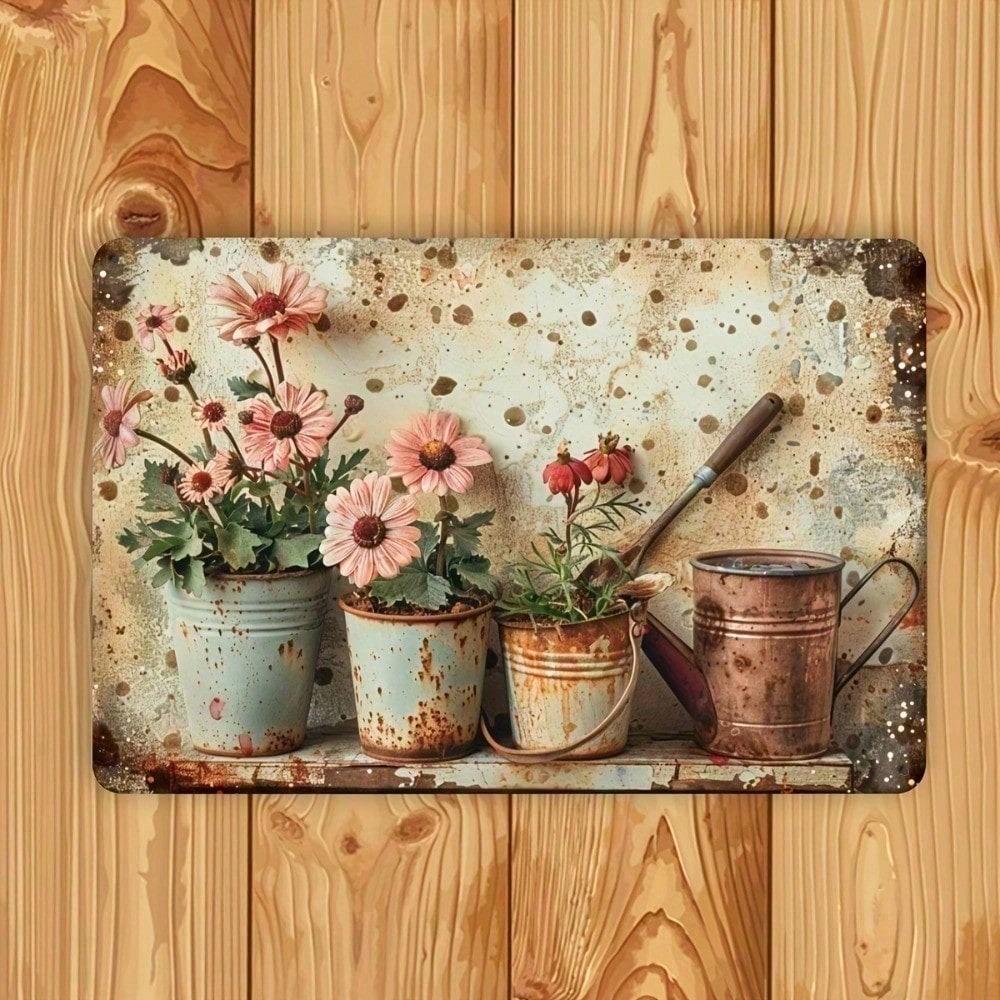 Retro Vintage Floral Metal Tin Sign 12x8 Waterproof Wall Art for Living Room Bedroom Bar Cafe Restaurant Indoor Outdoor