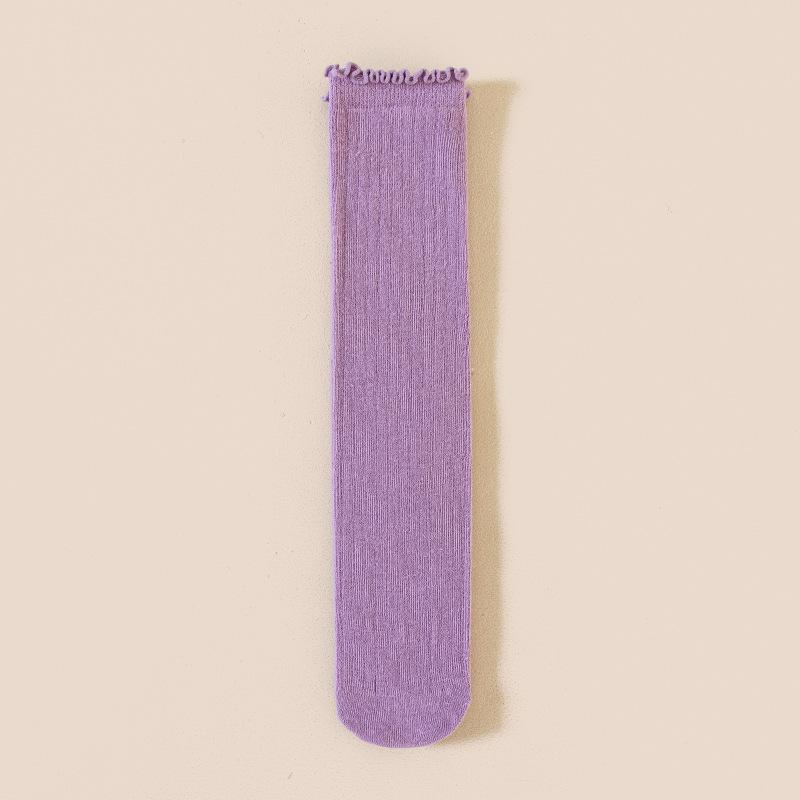 Autumn Children's Wooden Ear Long Tube Pile Socks Calf Socks Autumn and Winter Solid Color Vertical Over-the-knee Socks