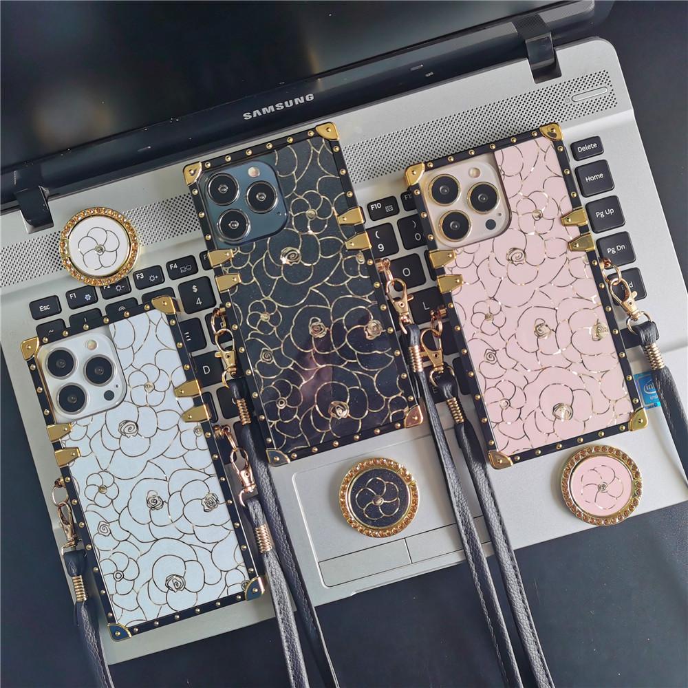 Lyx Glitter Rose Flower Cover Fyrkantigt snörfodral För Samsung S23 S22 S21 Ultra A13 A23 A33 A53 A73 A14 A54/Redmi 10 9 9A 9c 9T/iphone 14 13 12 11