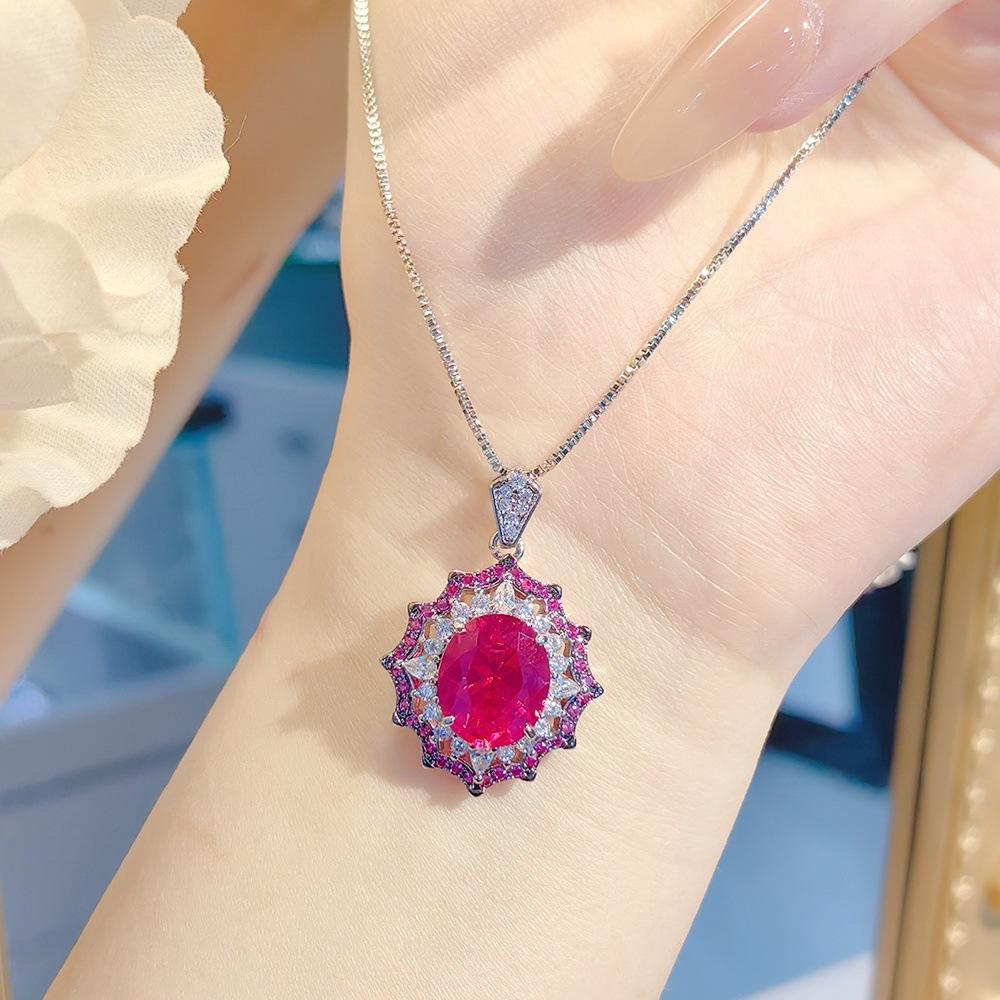Lighting Color-Changing Red Corundum Set, High Carbon Diamond Ring, Two-Color Black Gold Pendant Necklace, Blue Pointed Crystal Colored Treasure Stud