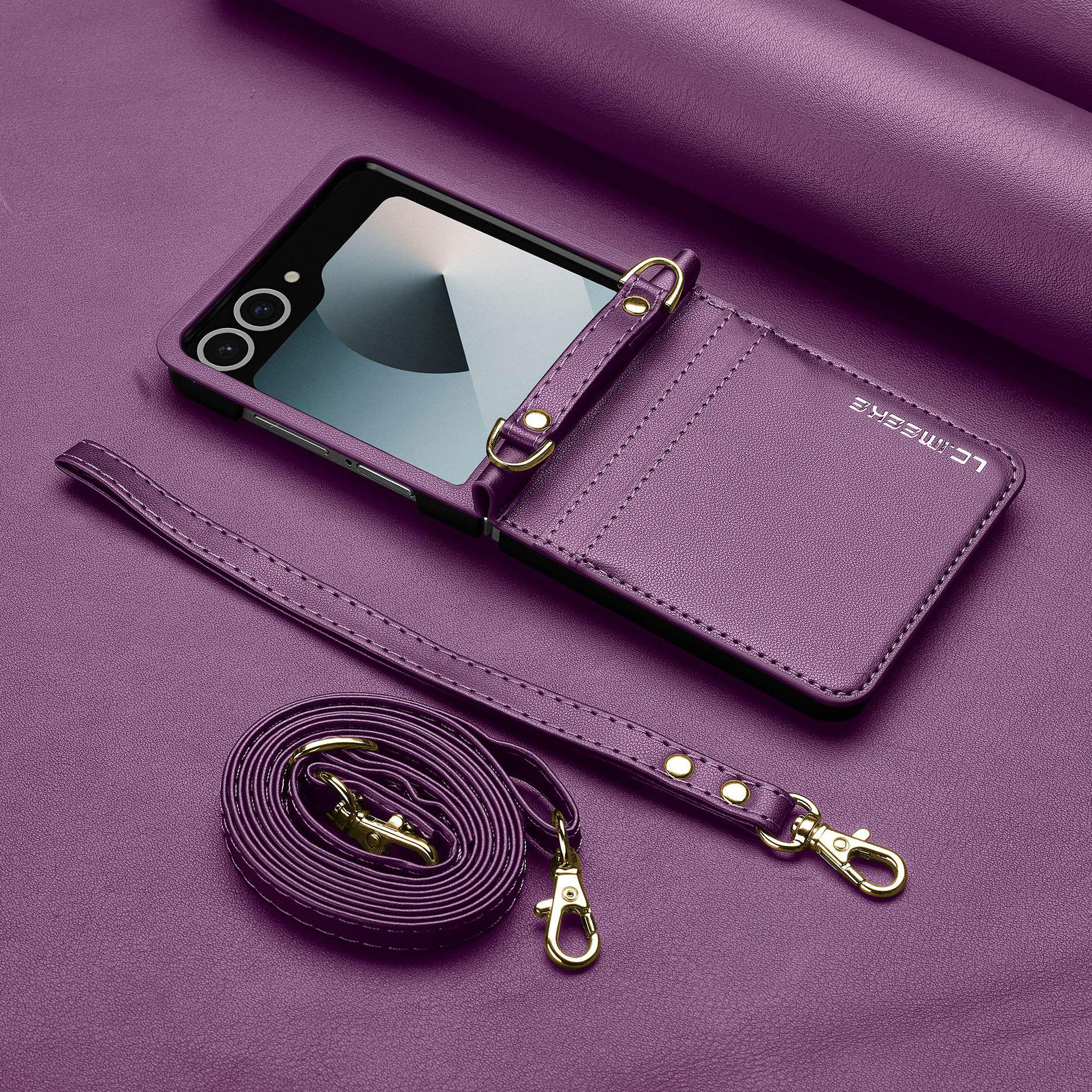 

Кожаный чехол-кошелек для Samsung Galaxy Z Flip7 (Совместимо с Z Flip6/Flip4) For Z Flip 7 фиолетовый