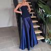 Women's Strapless Tube Top Maxi Dress Off Shoulder Patchwork Evening Dress Satin