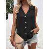 Summer Sleeveless V-neck Vest Shirt Women Casual Loose Blouse Large Office Chiffon Shirts Elegant Button-up Tops Solid Color Simple Fashion Clothing