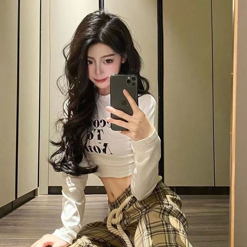 Solid Letters Women's T-shirts Long Sleeve Girls Y2K Tops Fashion Sexy Lady Tees