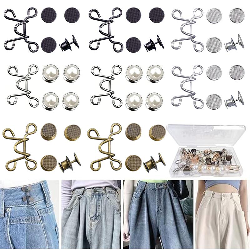 2~8Sets Adjustable Jeans Button Pant Waist Tightener,Detachable Decor Waist Buckle, No Sew and No Tools Button Pins for Jeans