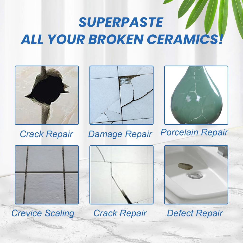 100g Tile Repair Glue Fast Drying Waterproof Patch Paste for Bathroom Kitchen Floor Wall Cracks Holes Includes Scraper Sandpaper