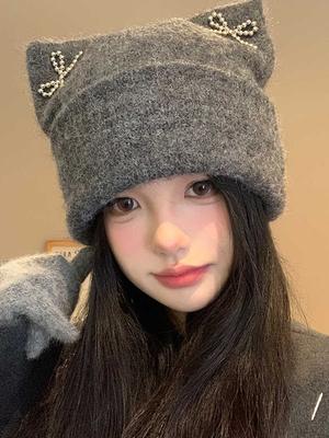 Winter Women Stretchy Sweet Cute Bow Hats Fashion Warm Beanie Hat Solid Knitted Skullies Adult Cover Head Caps Casual New Korean