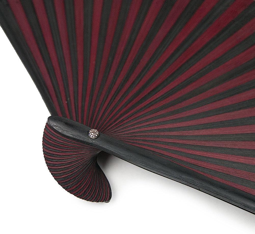 KYOETSU Folding Pure Bamboo Set of 2 Fan Fan, Silk, Plain, Two-Color Black, (Fan, Bag) Women's (17)