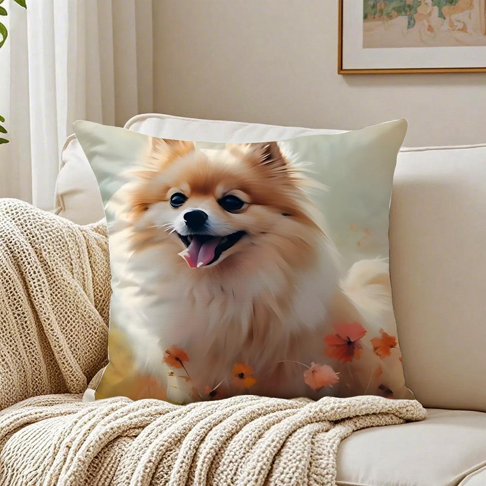 NICE CUTE Pomeranian Dog Cushion Cover Pillowcase Antidustmite Living Room Sofa Decor Cushion Room