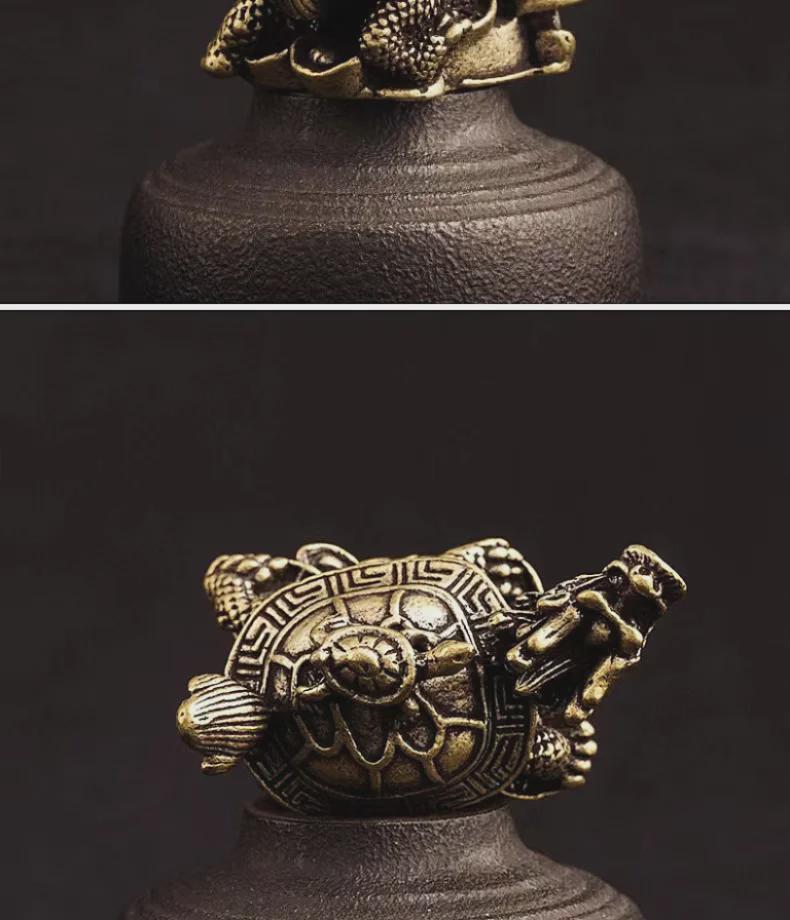 Brass Dragon Turtle Ornament - Mother Turtle with Dragon Head for Home or Office Decor, Desktop Decoration, Fortune Gift
