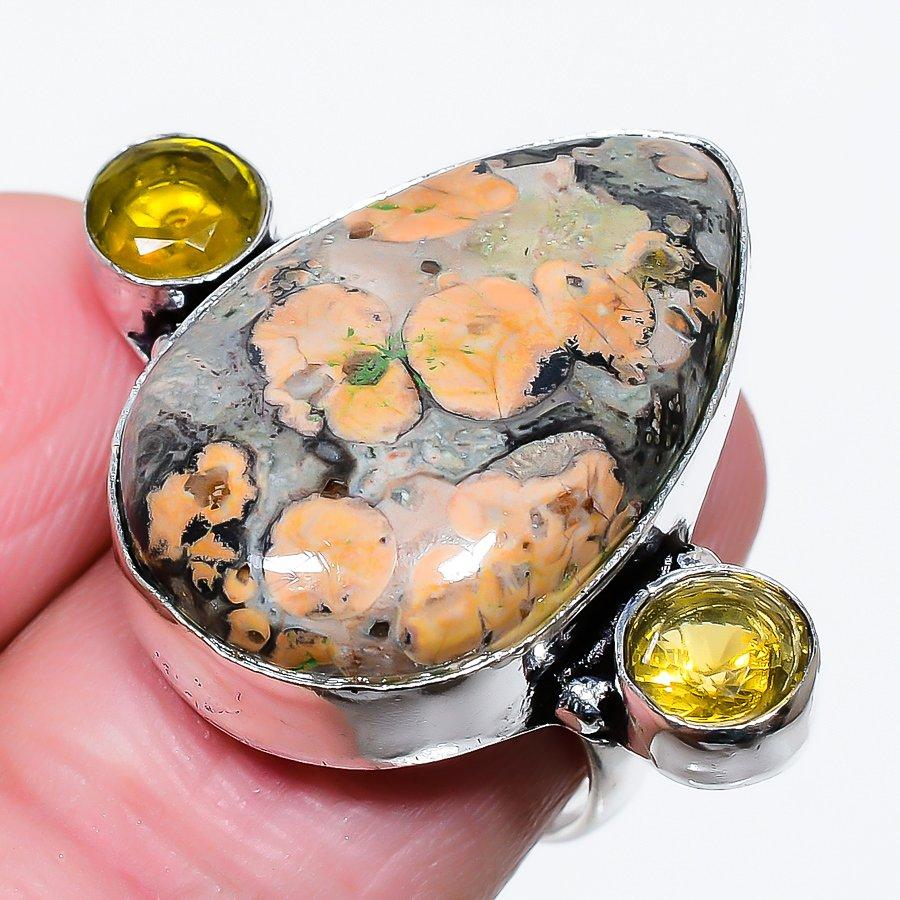 

Natural Leopard Skin, Citrine Gemstone 925 Sterling Silver Ring Size 8 O6G74