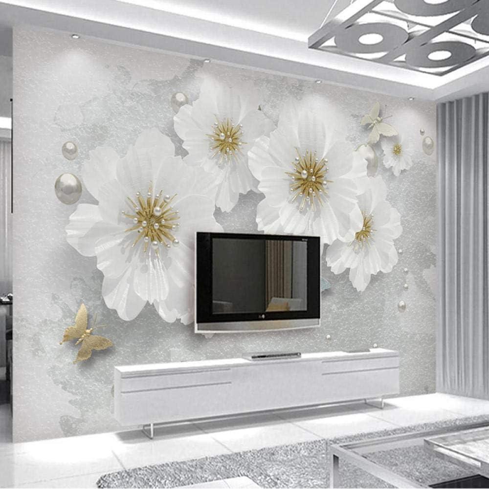 Mural White Vintage 3d Jewels Flowers Wallpaper Living Room Sofa Tv Background Wall Murals