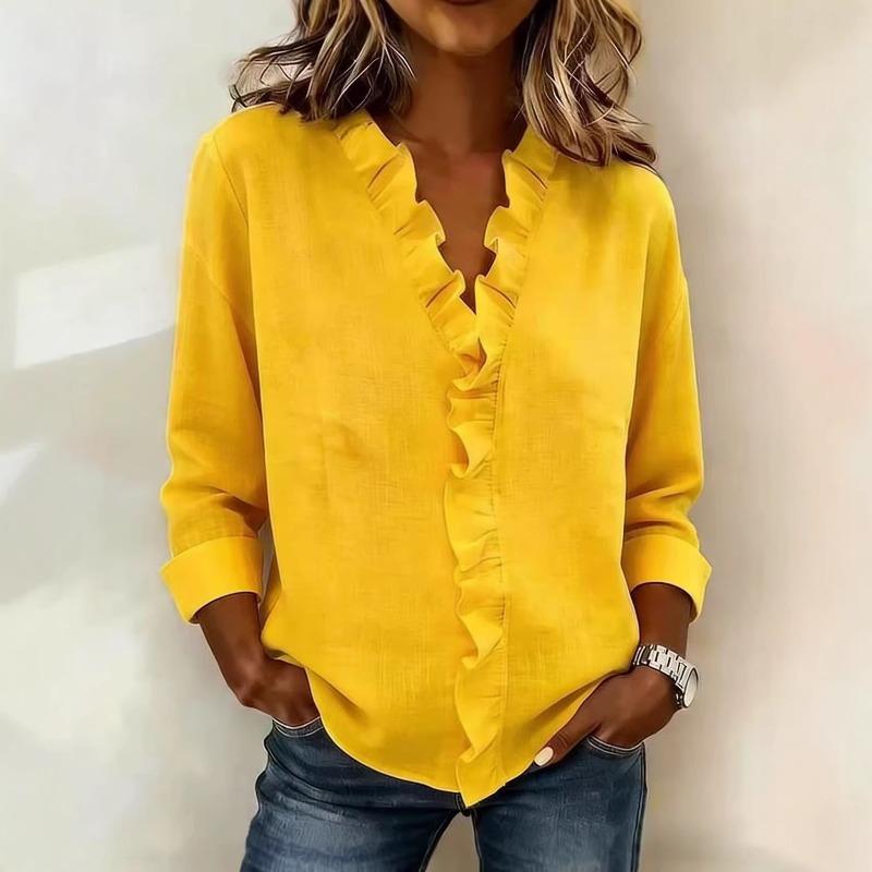 Spring Women's Fungus Edge Long Sleeve Cotton Shirt