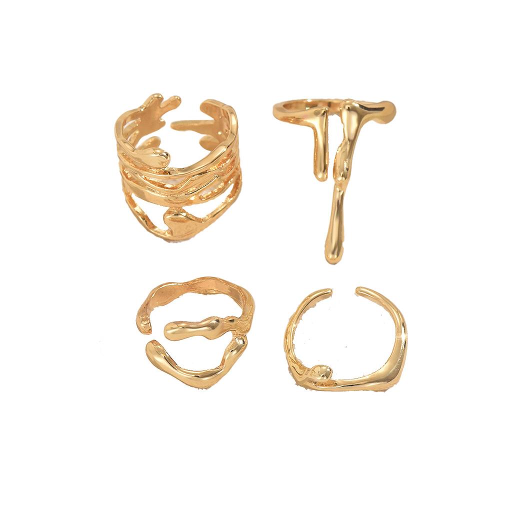 Wind jewelry geometric irregular lava design open ring set versatile high sense ring women