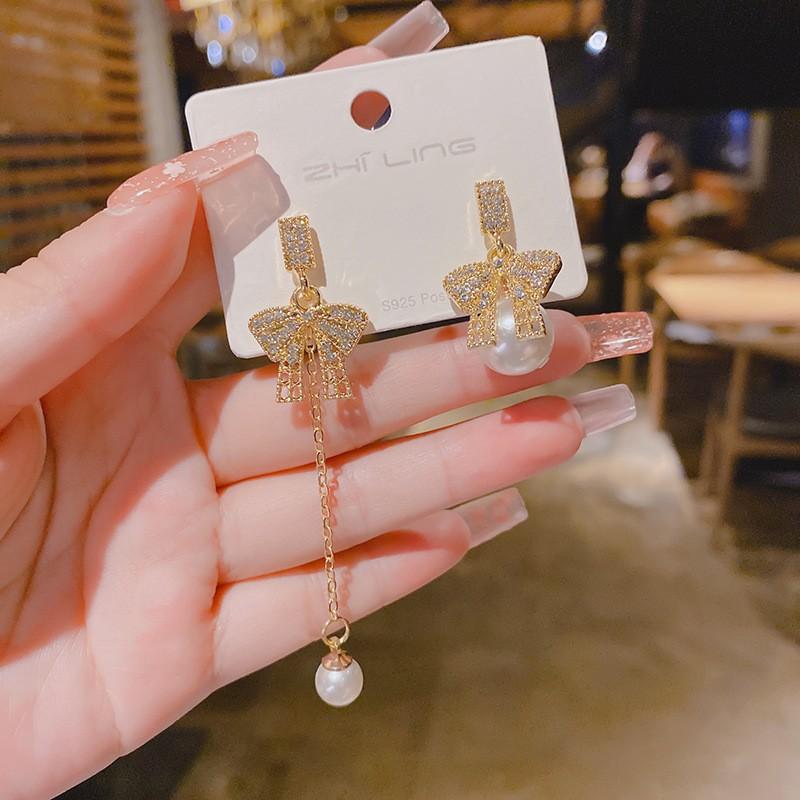 925 Silver Needle Geometric Pearl Earrings For Women Fashion Earrings Flowing Tassel Earrings Elegant Jewelry